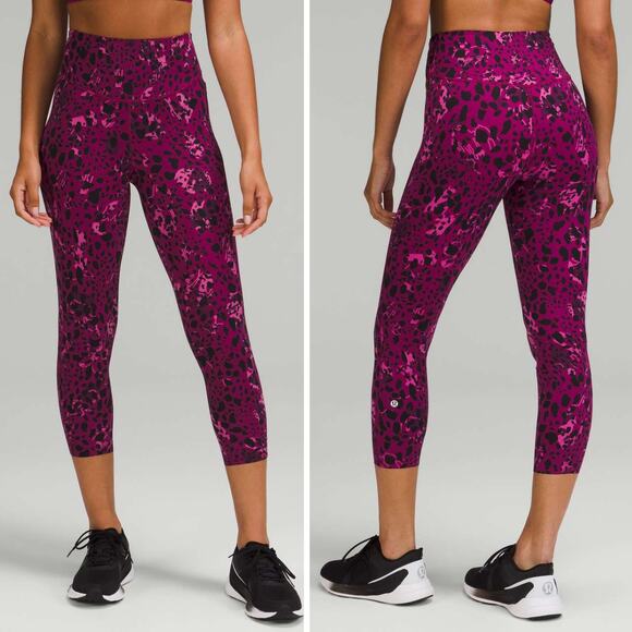 LULULEMON Base Pace High-Rise Crop 23" 14 Cheetah Camo Magenta Purple Multi - Picture 1 of 9